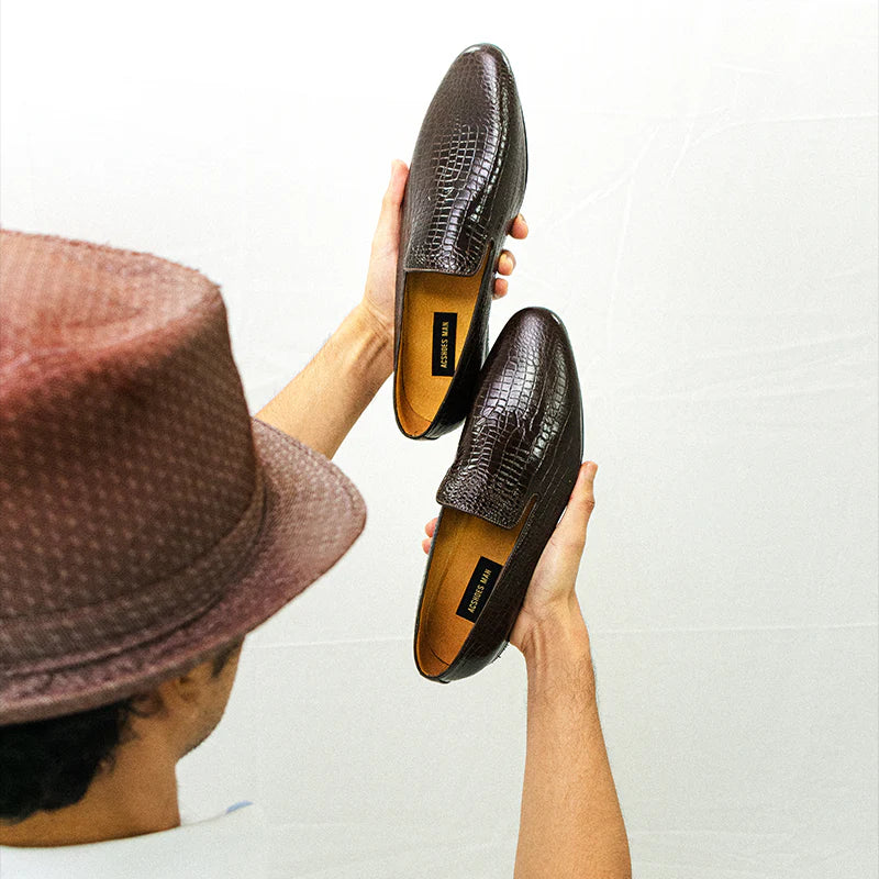 Mocasines Cuero Grabado Cocodrilo