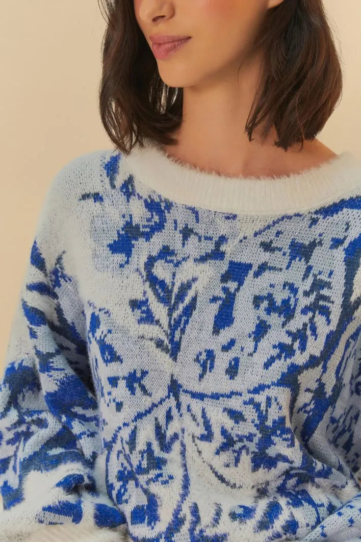Sweater Pull Tricot Jacquard Borboleta