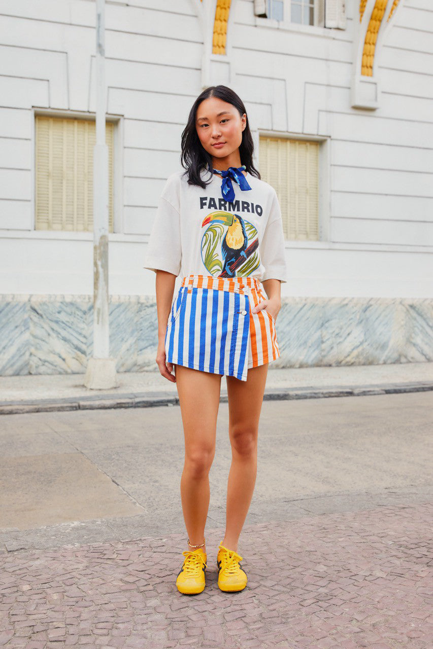 Falda Short Saia Sarja Mistura De Listra