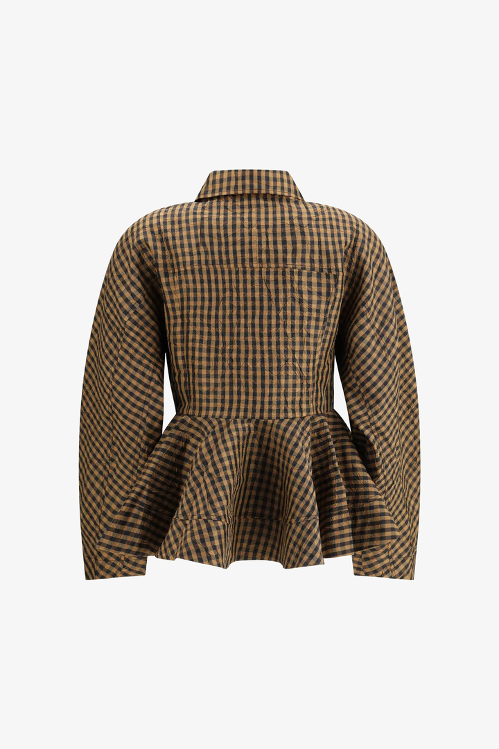 Camisa Crinkled Taffeta Check Peplum GANNI CAMISAS Malva CO