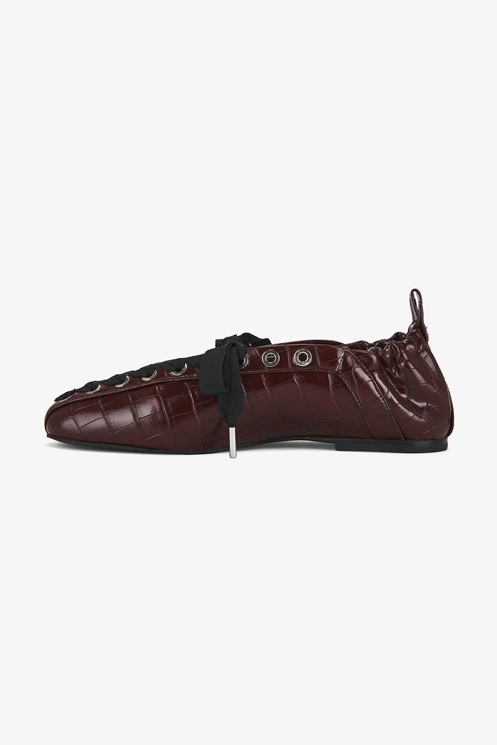 Ballerina Croco Pelinova Eyelets Lace Up GANNI BALLERINAS Malva CO