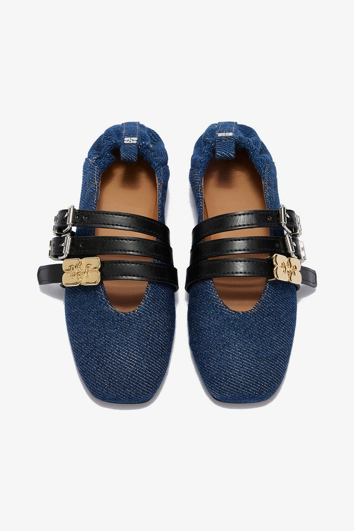 Ballerina Denim Fringed Sue Triple GANNI BALLERINAS Malva CO