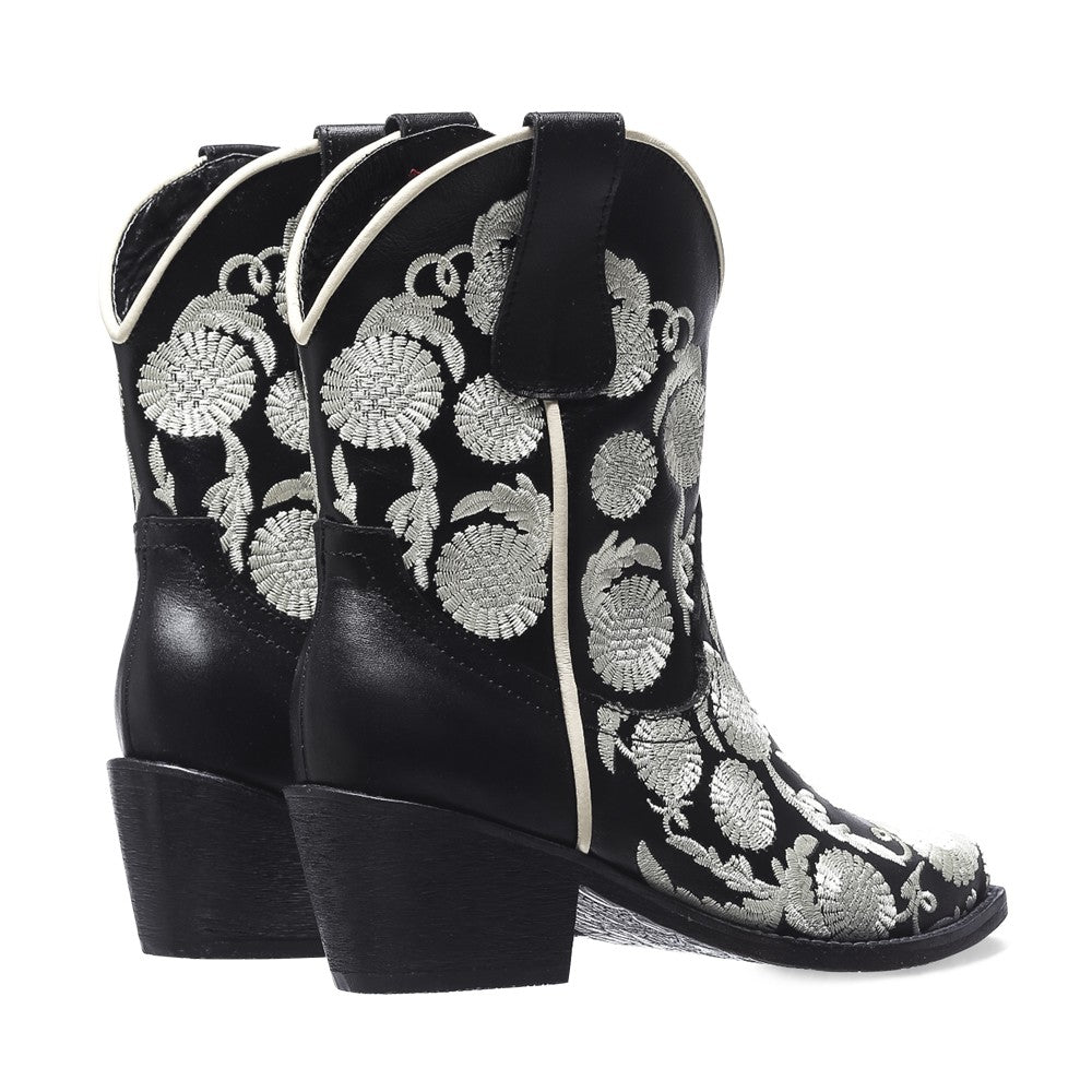 Bota Texana Flores Hueso