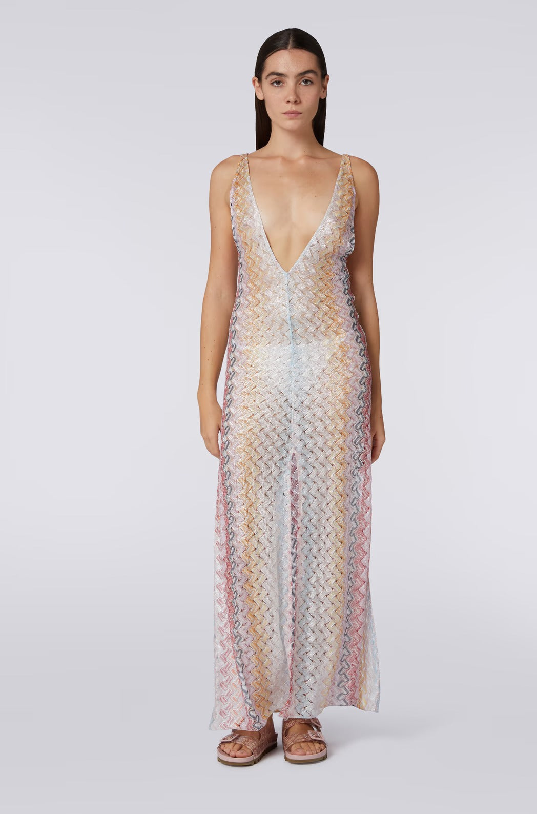 Maxi Vestido Cover Up Laminated Lace Long