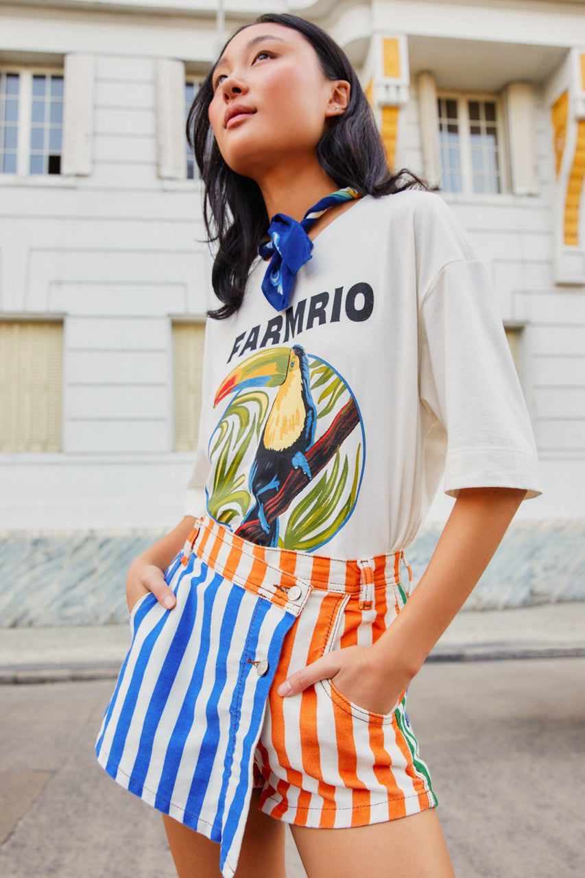 Short Saia Sarja Mistura De Listra