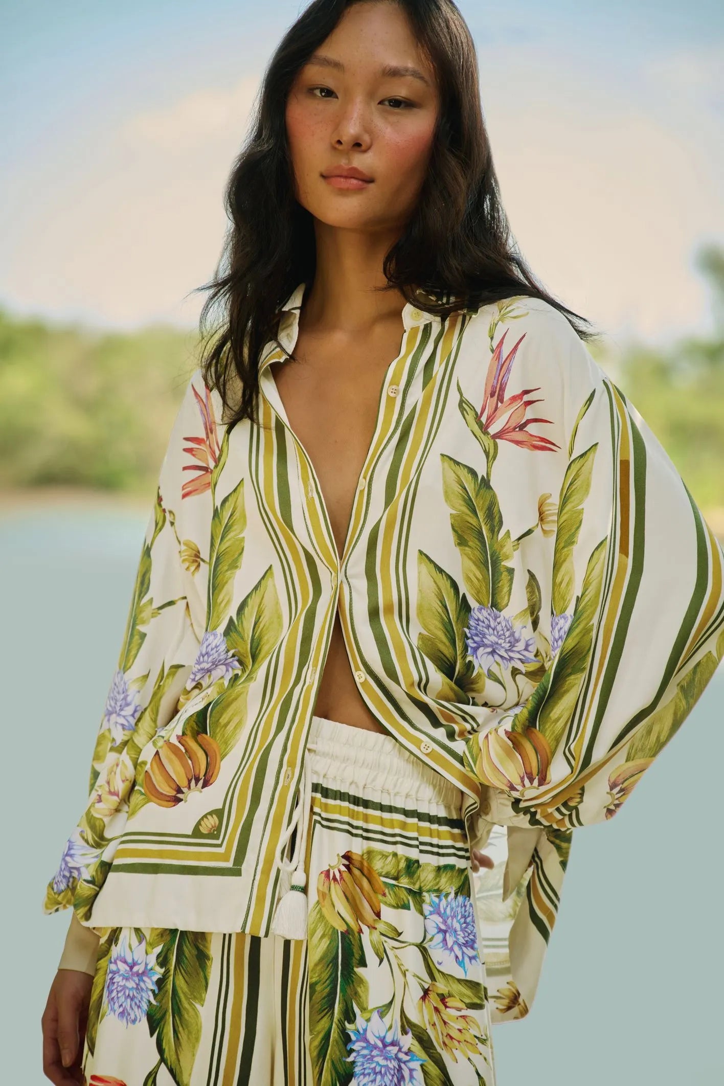 Camisa Estampada Lenco Tropical FARM RIO CAMISAS Malva CO