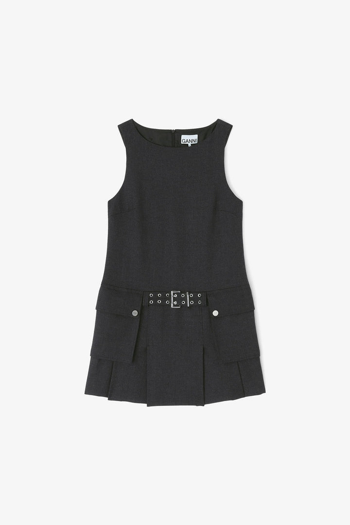 Mini Vestido Belted Suiting Wool