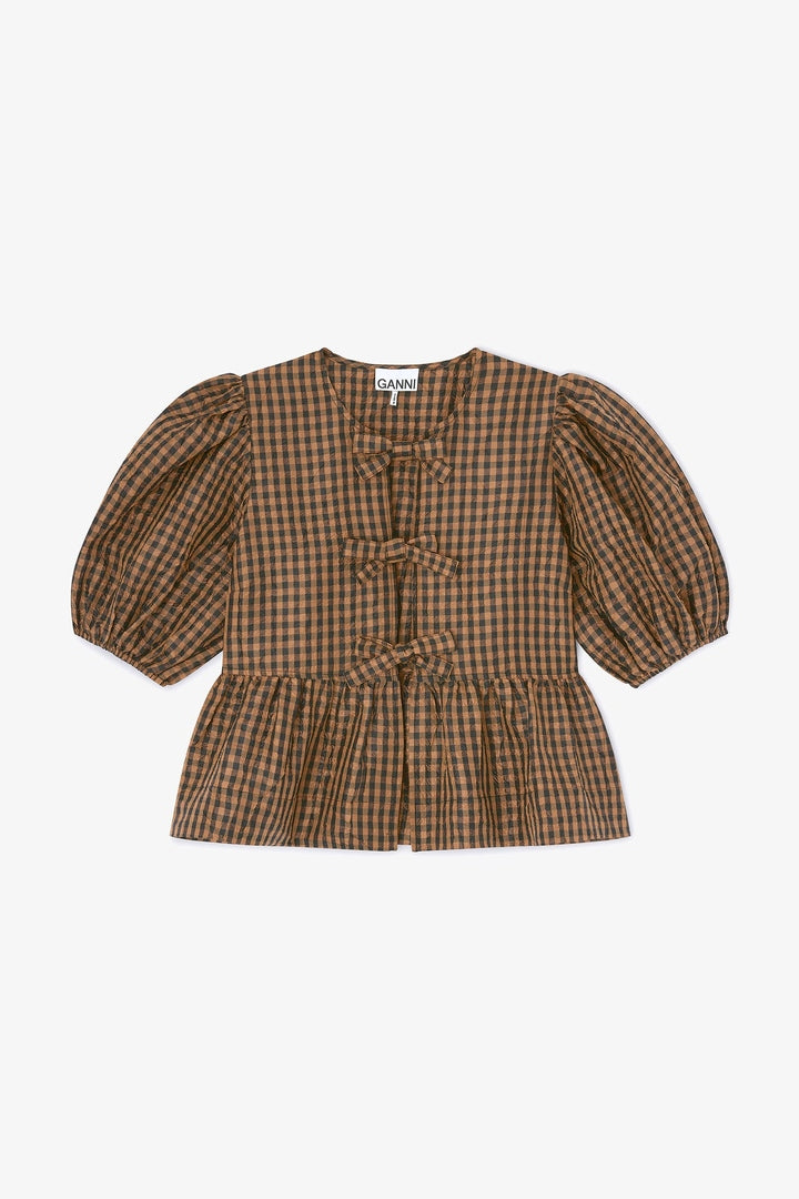 Blusa Crinkled Taffeta Check Peplum