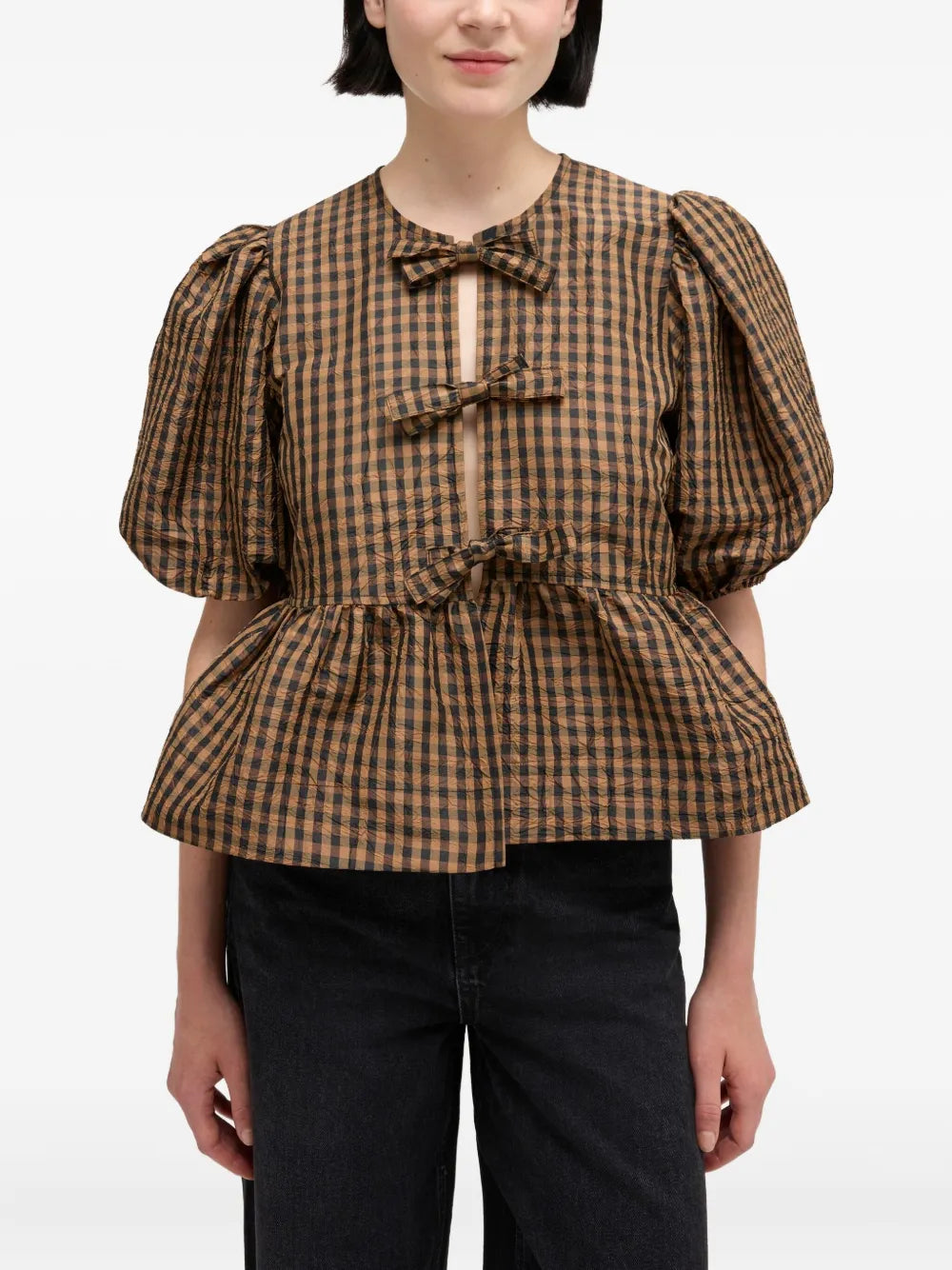Blusa Crinkled Taffeta Check Peplum GANNI BLUSAS Malva CO