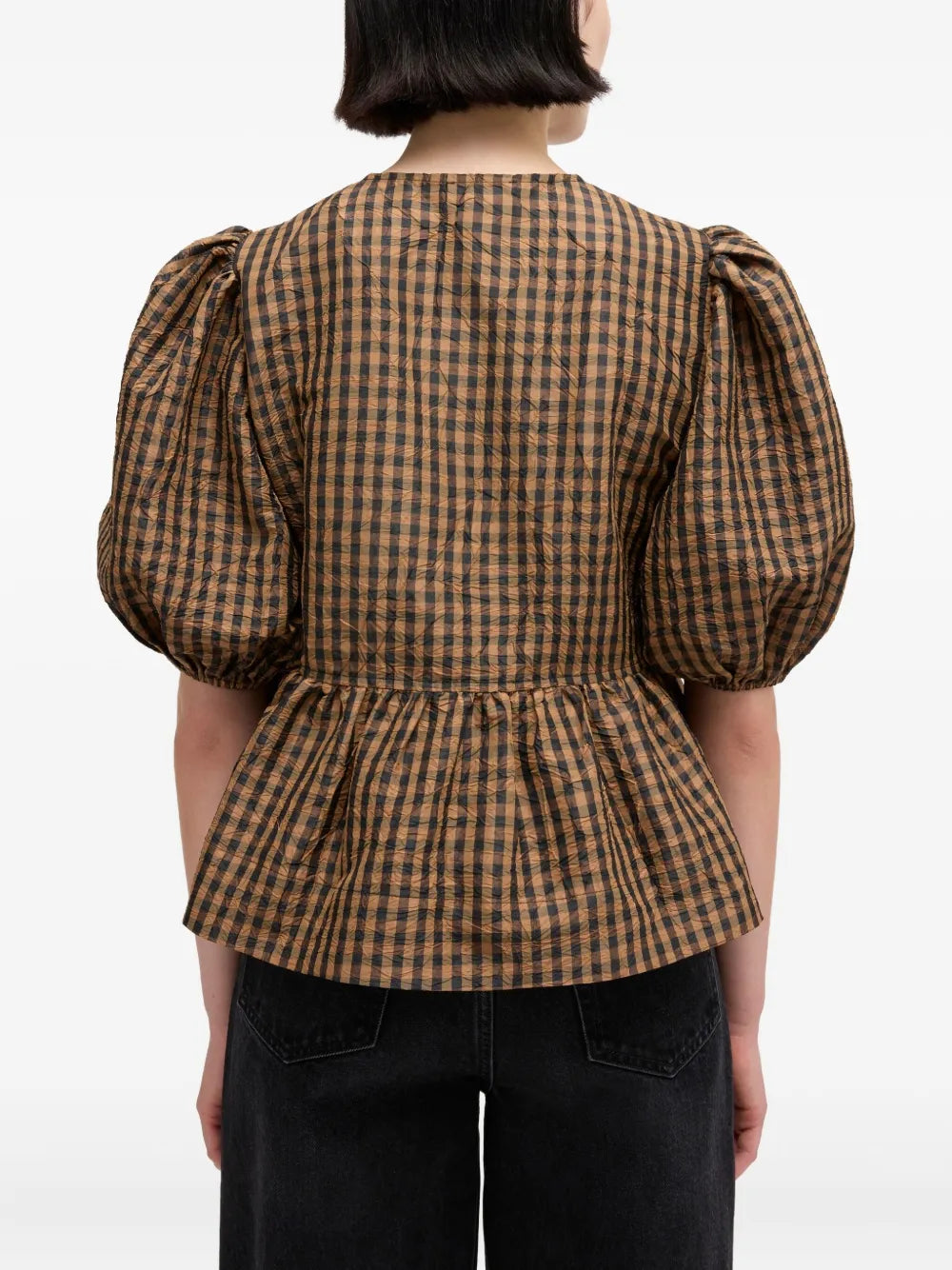 Blusa Crinkled Taffeta Check Peplum GANNI BLUSAS Malva CO