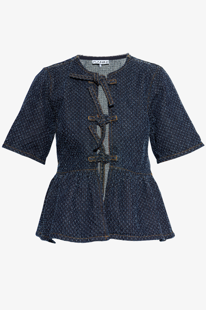 Blusa Tweed Denim Peplum