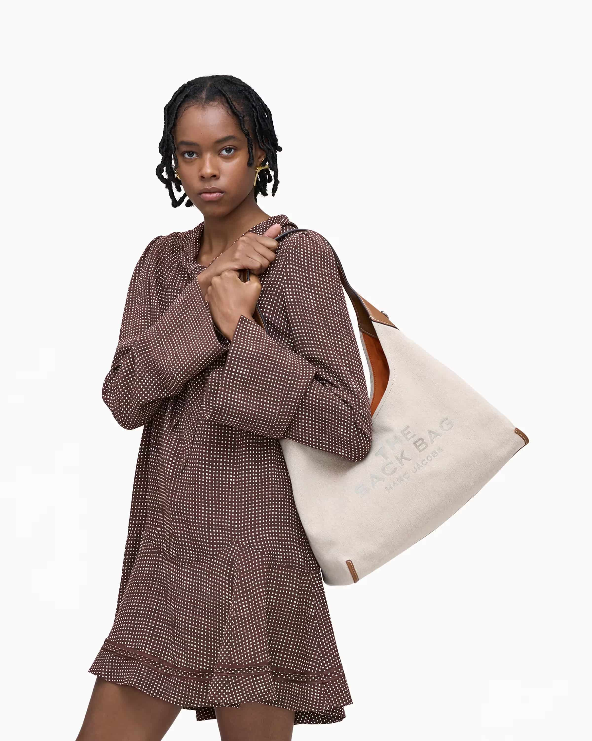 The Leather-Trim Canvas Belted Sack Bag