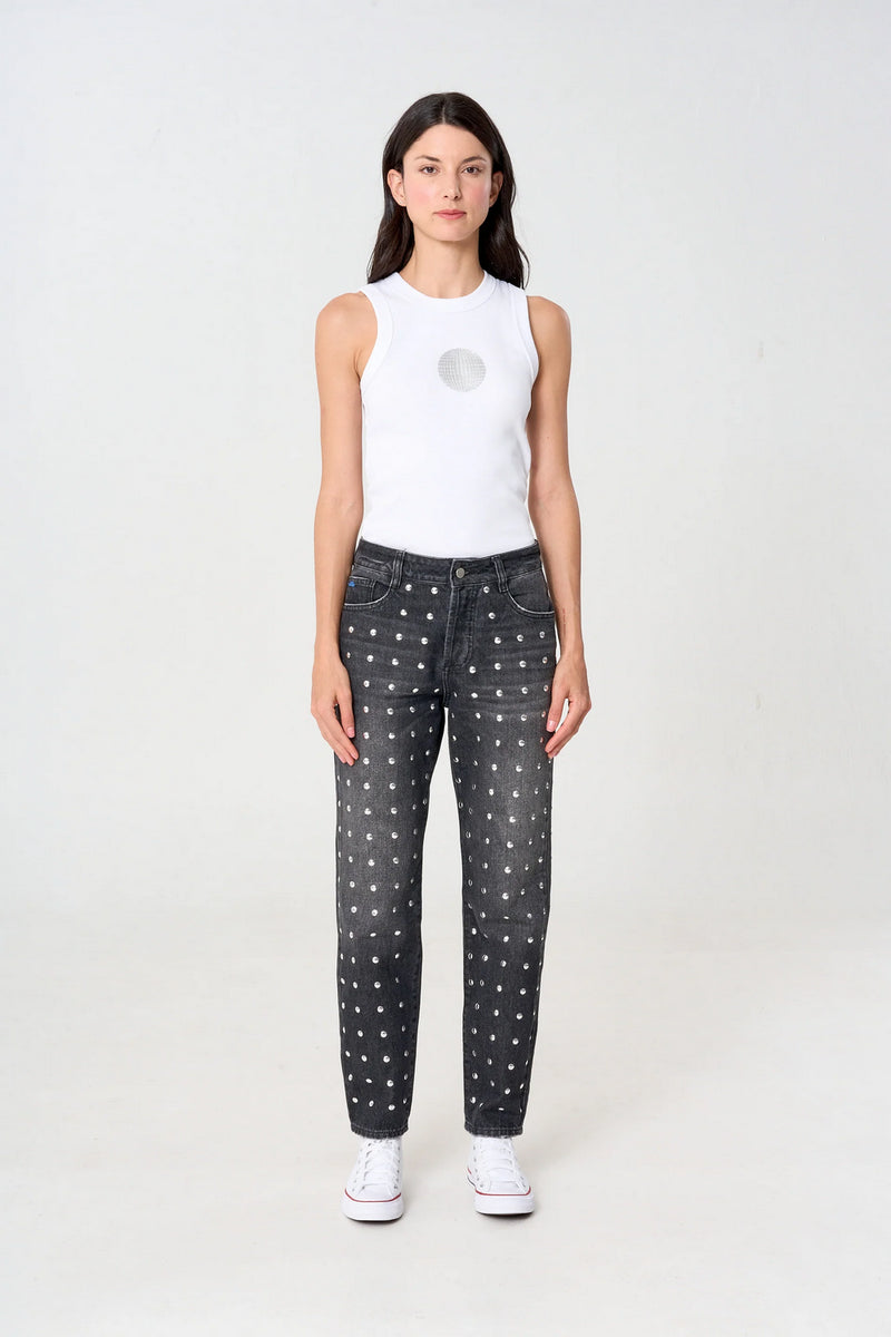 Jean Mom Negro Taches Total