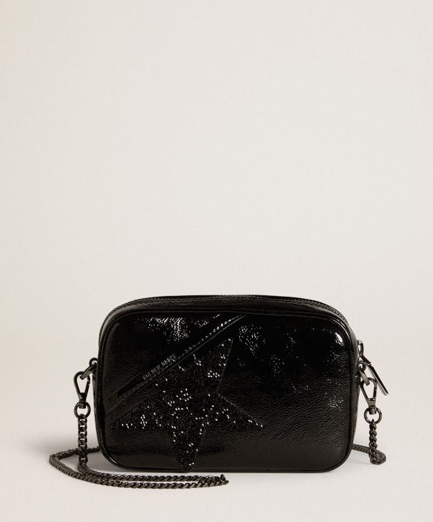Mini Star Bag De Piel Negra Con Estrella Con Cristales Swarovski