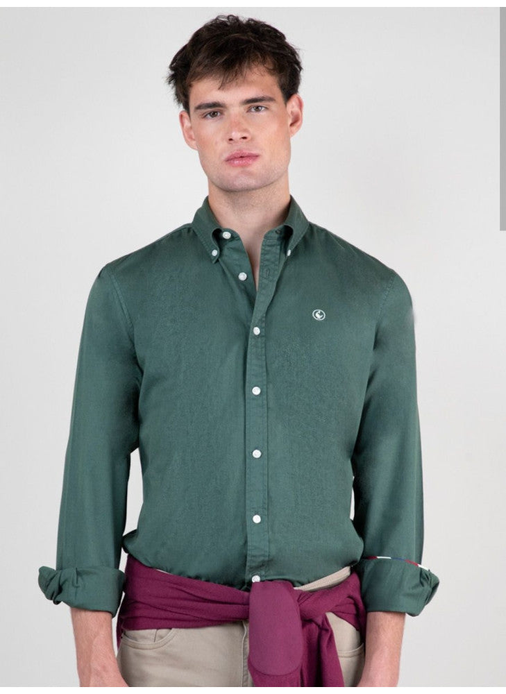 Camisa Algodon Garment Dyed Verde Oscuro