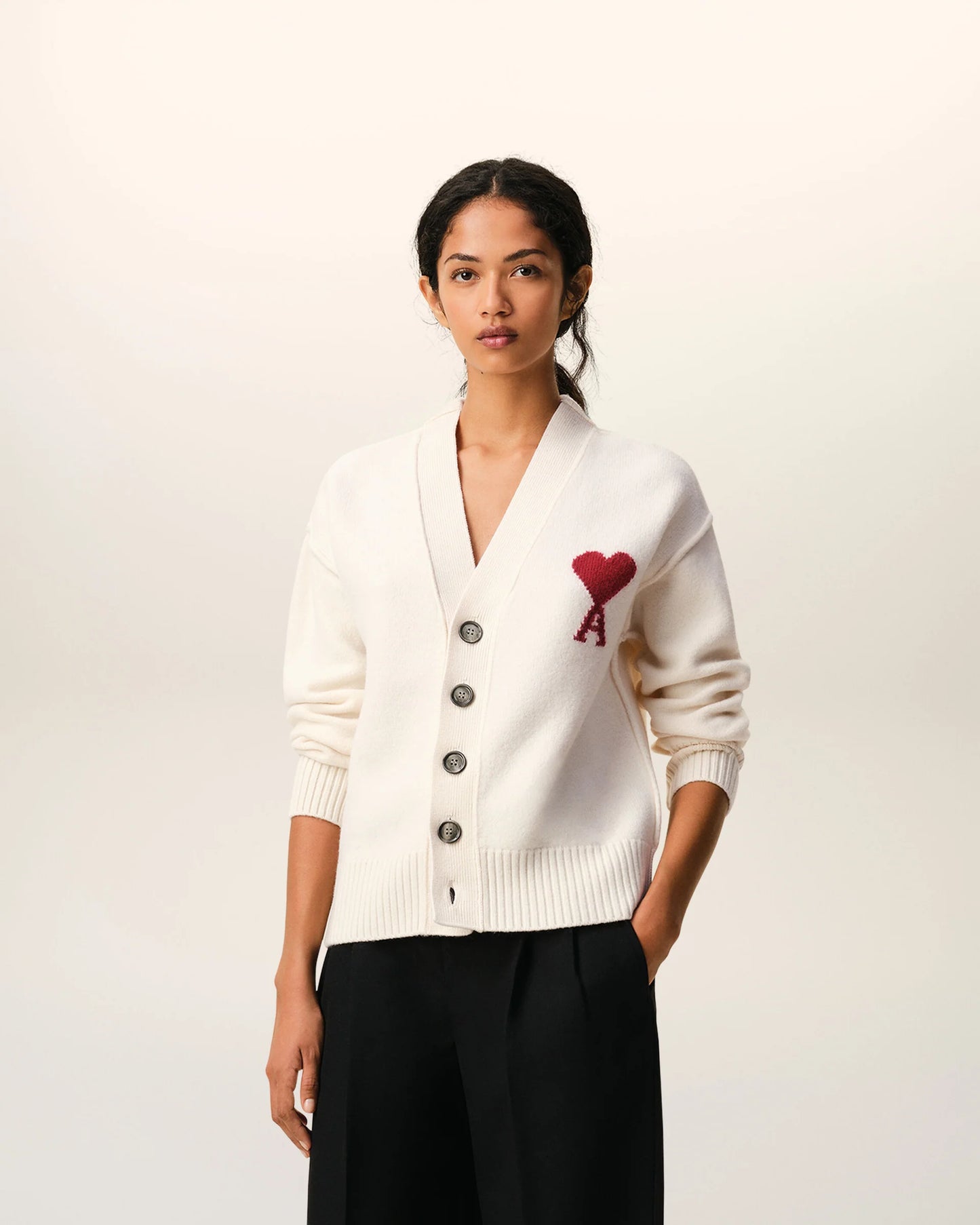 Cárdigan De Lana Natural Con Estampado Ami De Coeur CHAQUETAS Malva CO