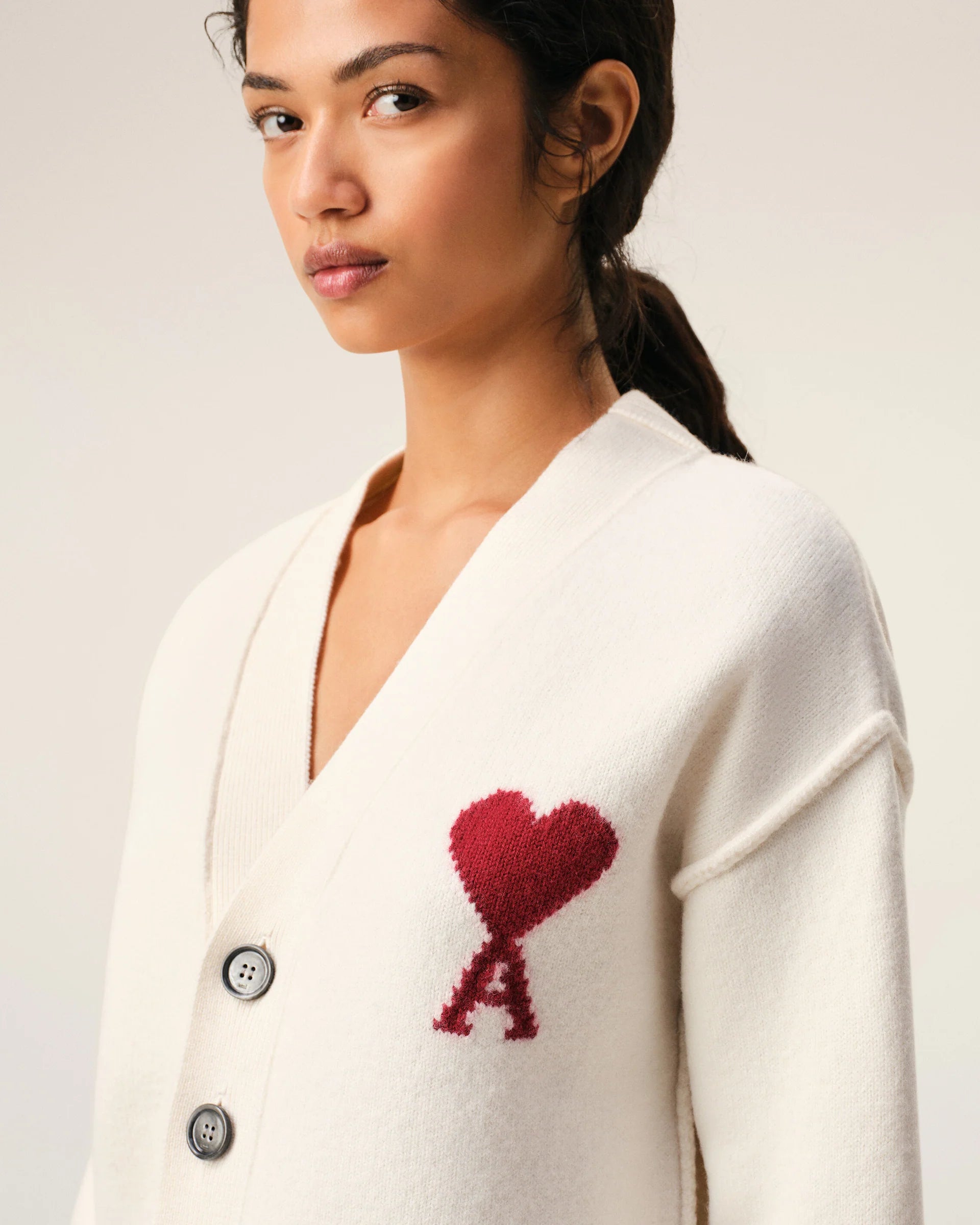 Cárdigan De Lana Natural Con Estampado Ami De Coeur CHAQUETAS Malva CO