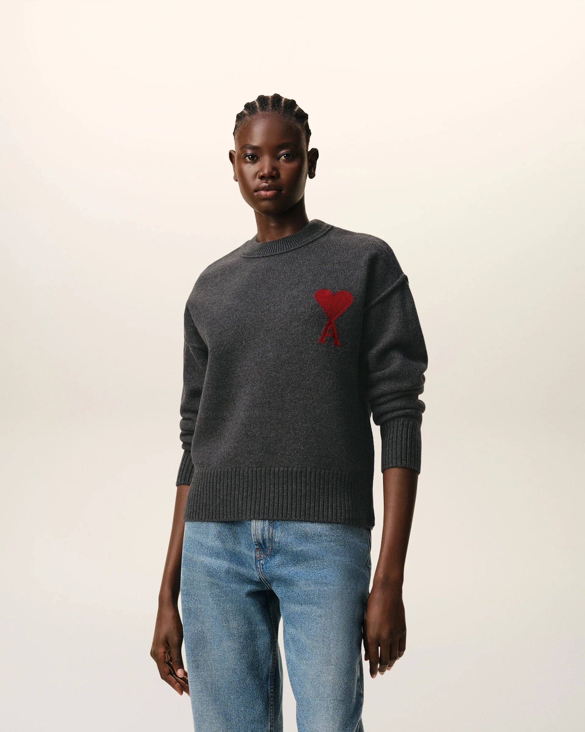 Jersey De Cuello Redondo De Lana Gris Con Estampado Ami De Coeur SWEATERS Malva CO