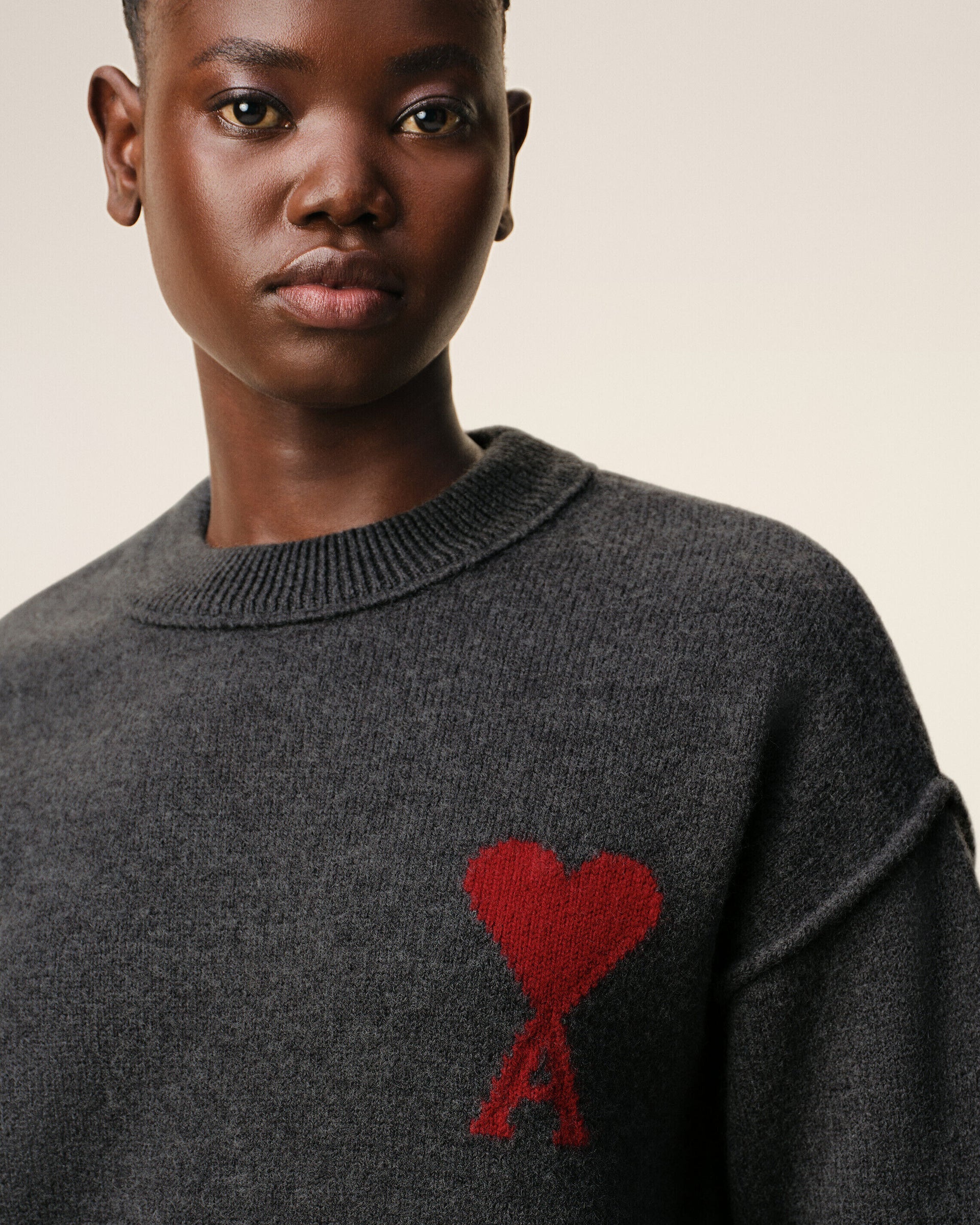 Jersey De Cuello Redondo De Lana Gris Con Estampado Ami De Coeur SWEATERS Malva CO