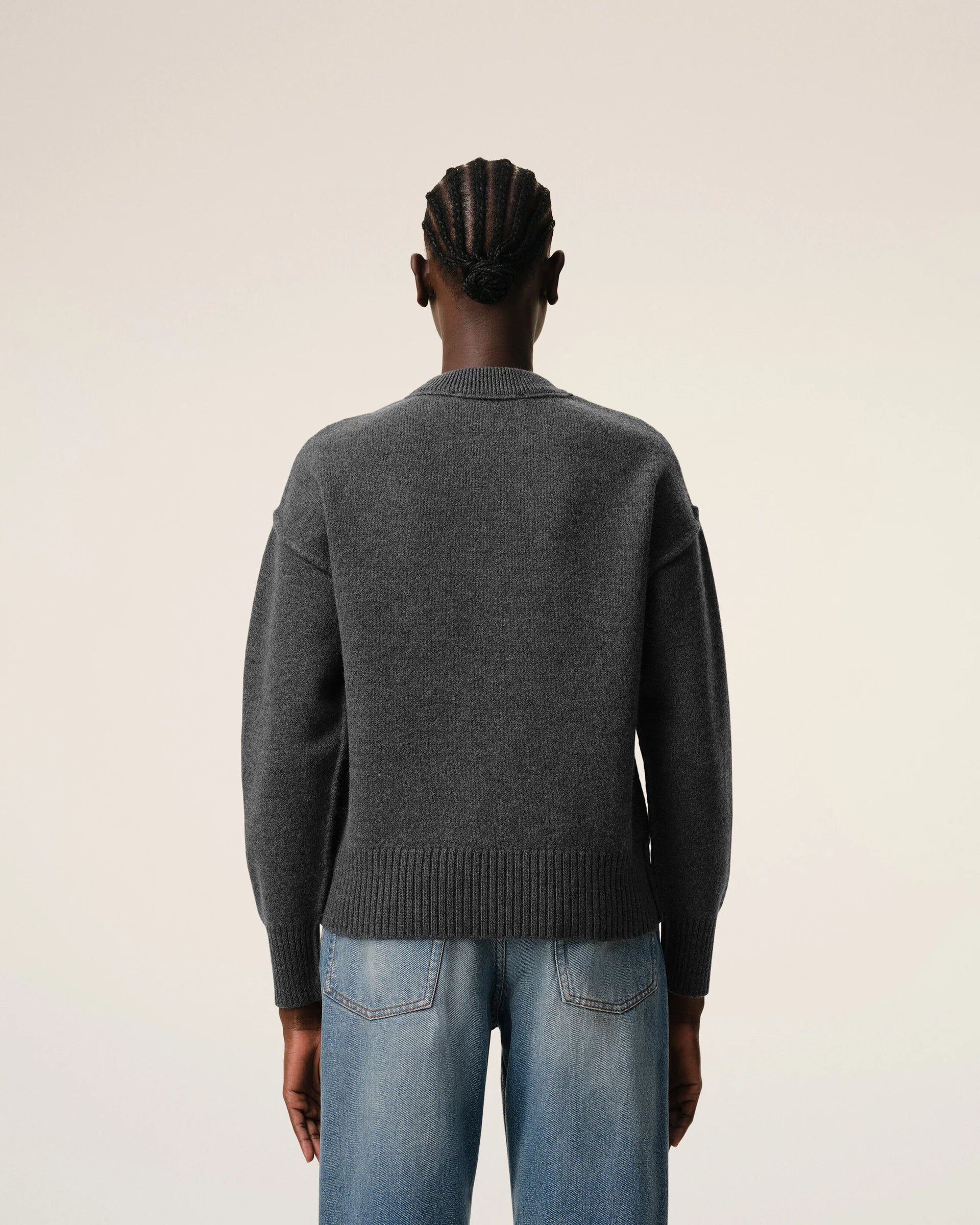 Jersey De Cuello Redondo De Lana Gris Con Estampado Ami De Coeur