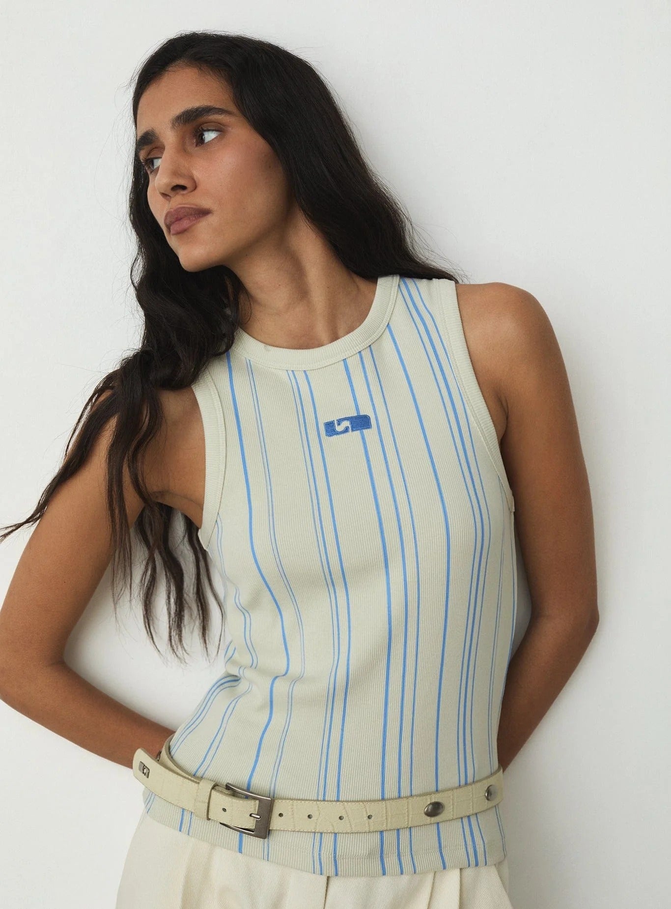 T-Shirt De Tirantes A Rayas Con Logotipo Bordado