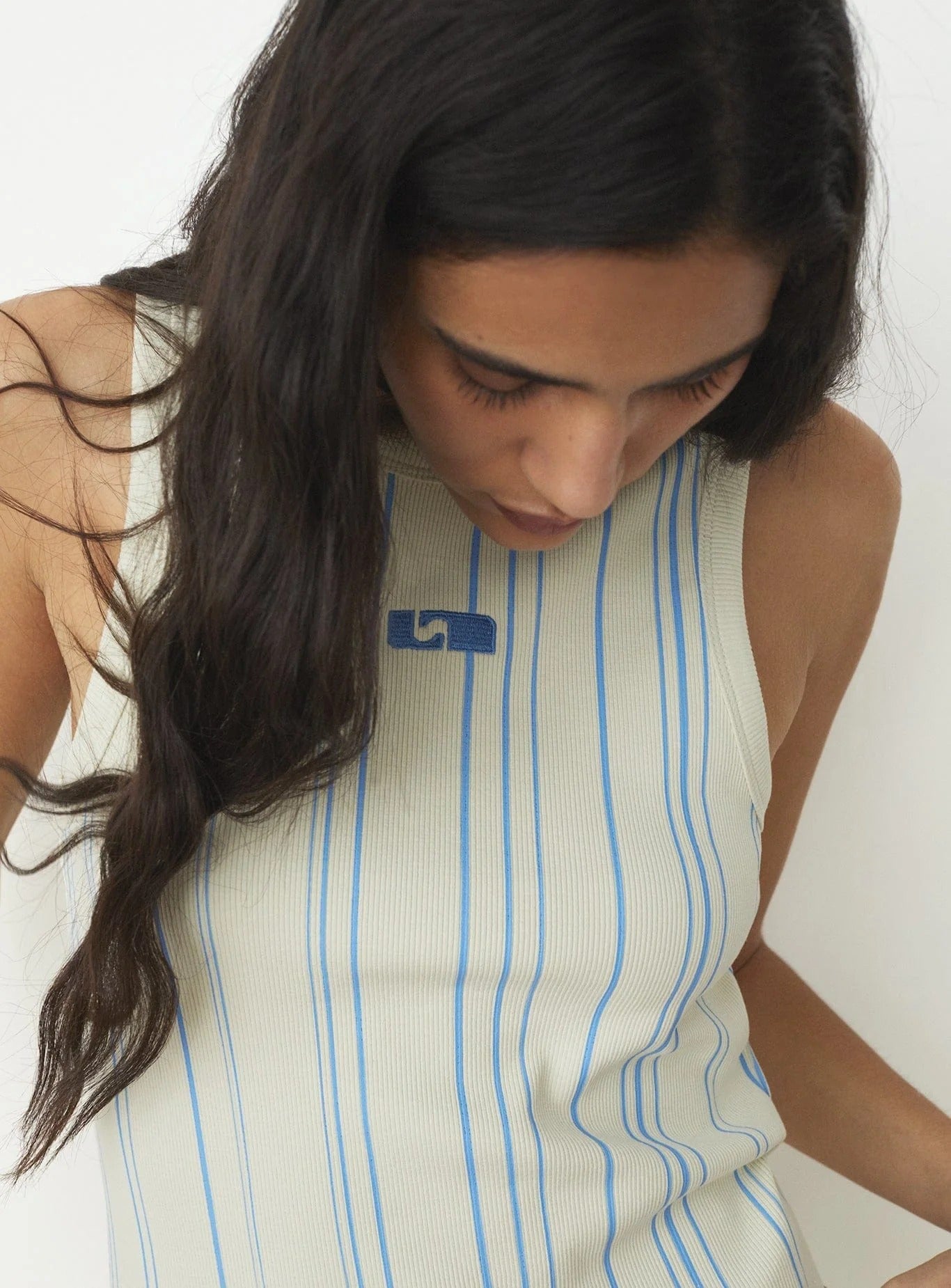 T-Shirt De Tirantes A Rayas Con Logotipo Bordado