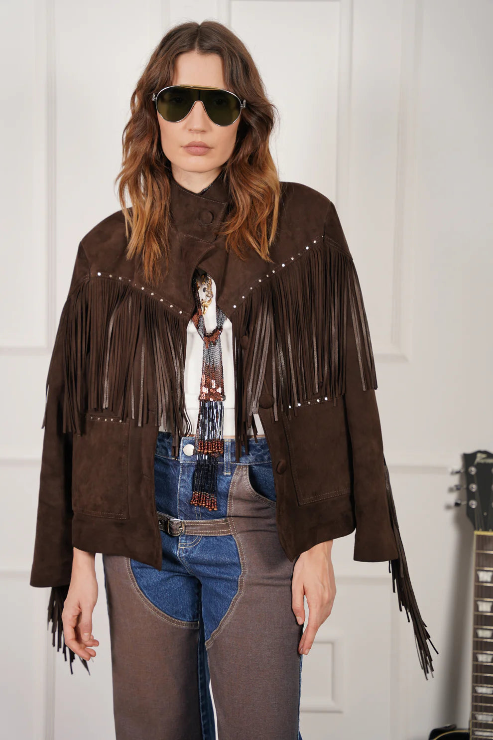Chaqueta Suede Fringe Chocolate