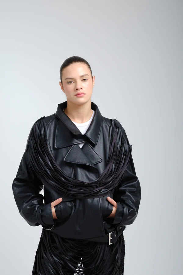 Chaqueta Biker Con Flecos Ravello