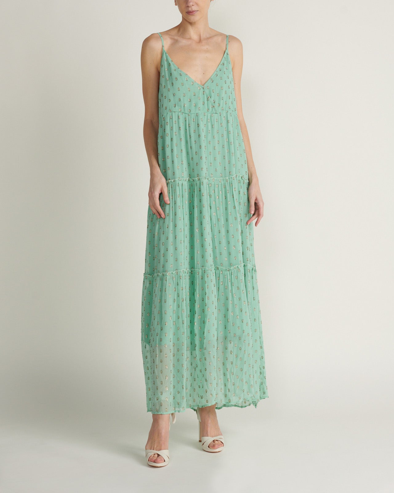 Vestido Sin Mangas Tired Maxi Dorado Verde