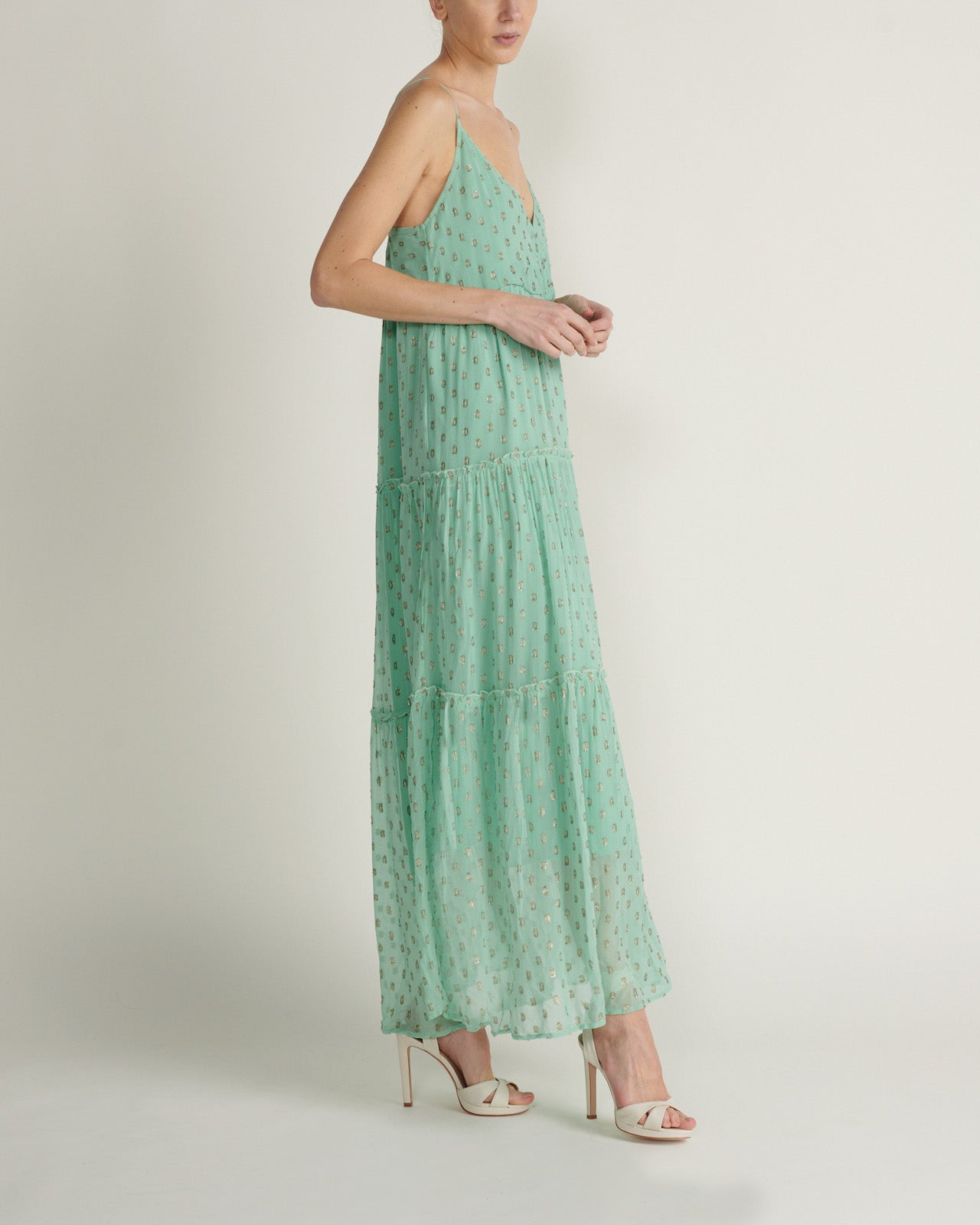 Vestido Sin Mangas Tired Maxi Dorado Verde