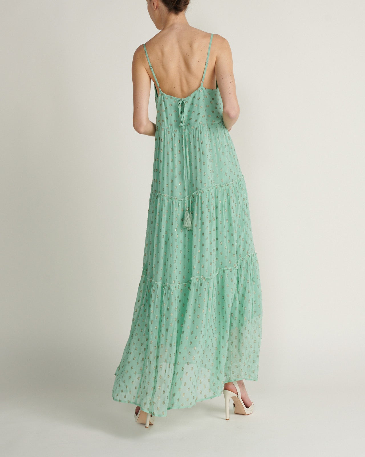 Vestido Sin Mangas Tired Maxi Dorado Verde