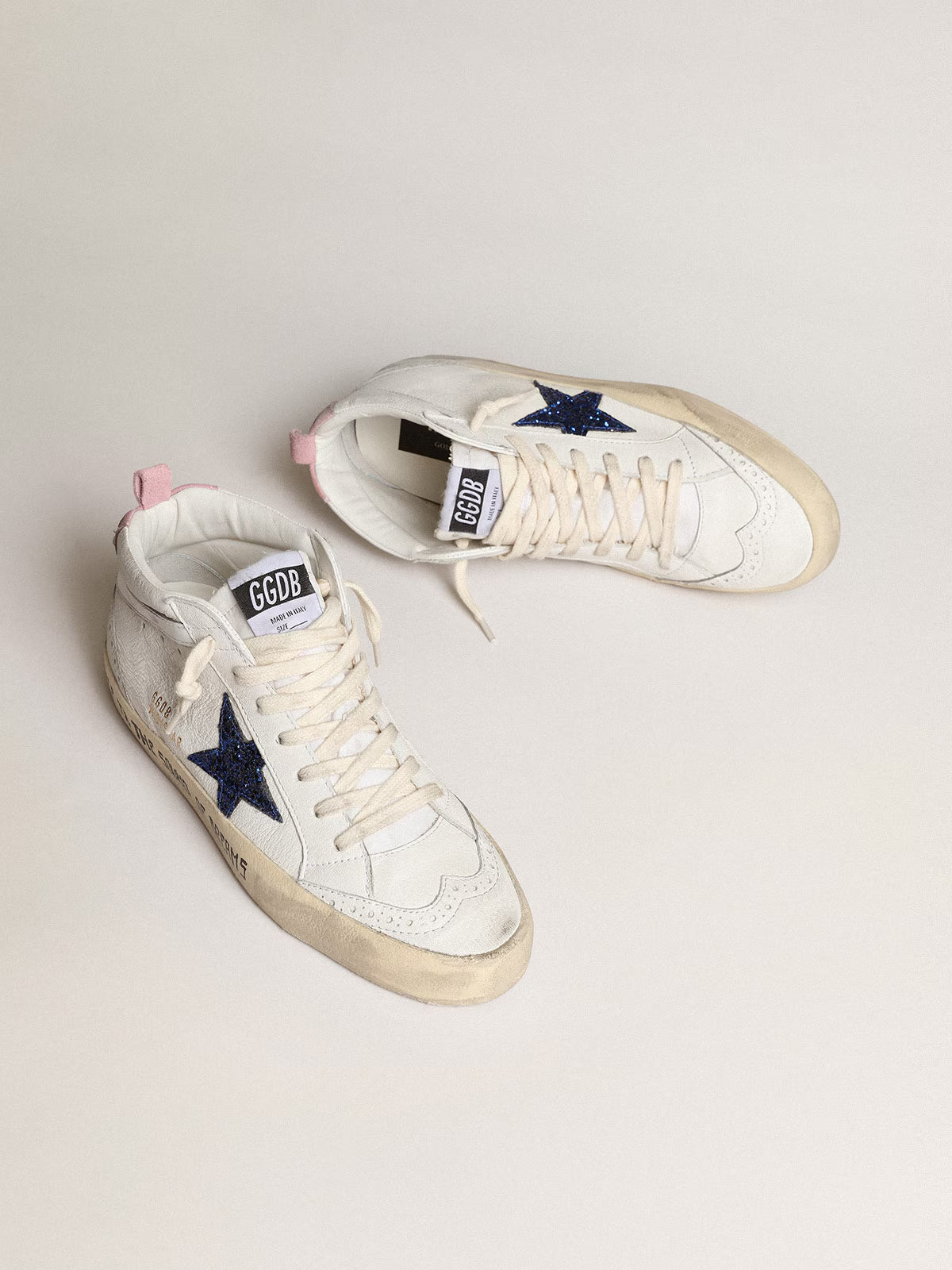Tenis Golden Goose Mid Star Nappa Leather Glitter Heel Signature Mujer