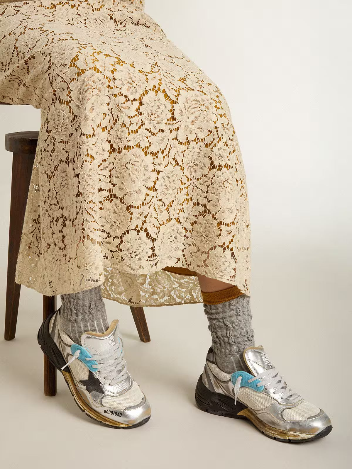 Tenis Golden Goose Running Dad Mesh And Laminated Leather Mujer