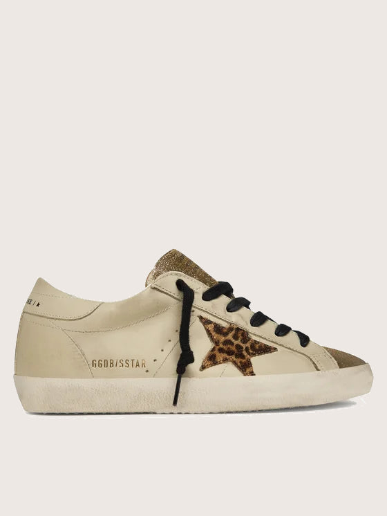 Tenis Golden Goose Super Star Leather Glitter Heel Leopard Horsy Star Mujer