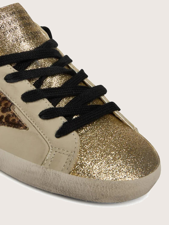 Tenis Golden Goose Super Star Leather Glitter Heel Leopard Horsy Star Mujer