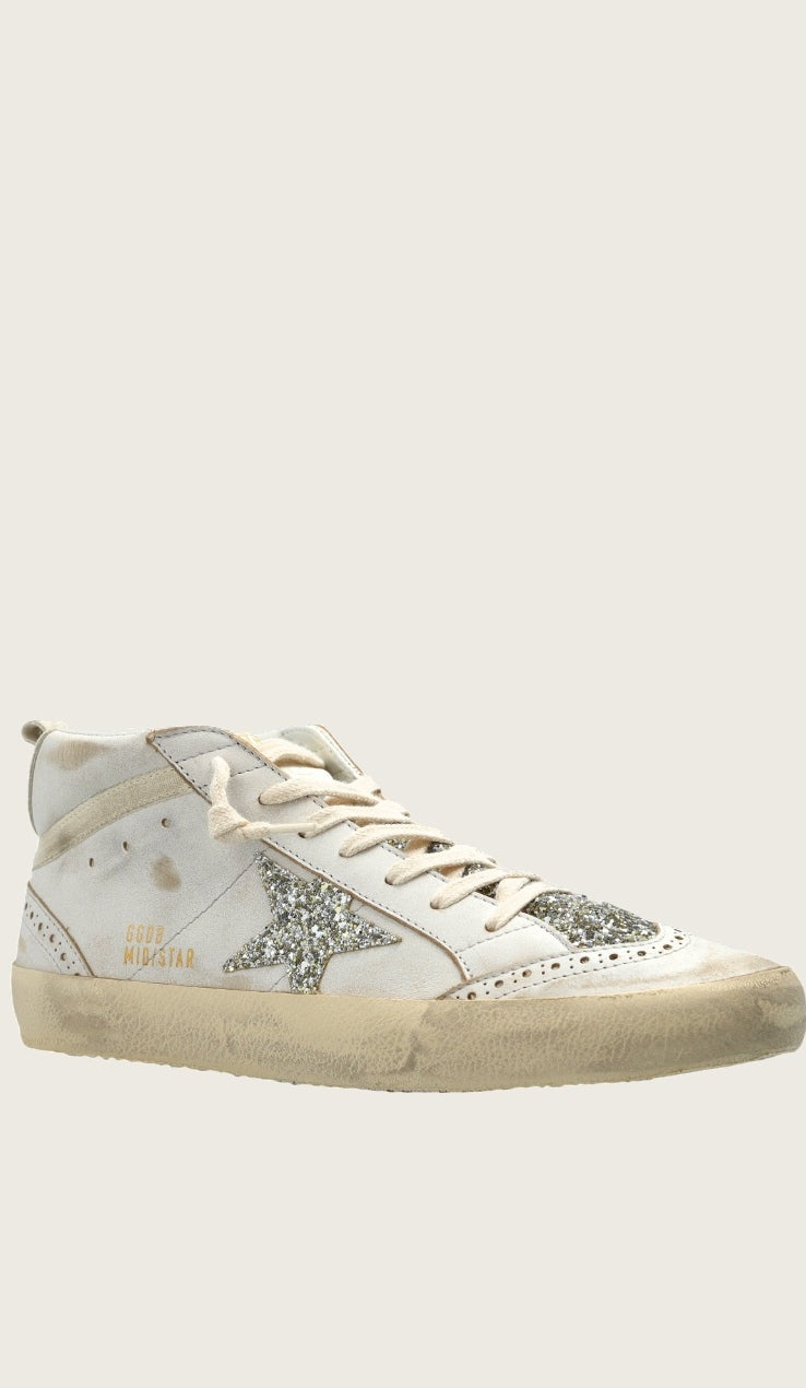Tenis Golden Goose Mid Star Leather Glitter Tongue And Star Mujer