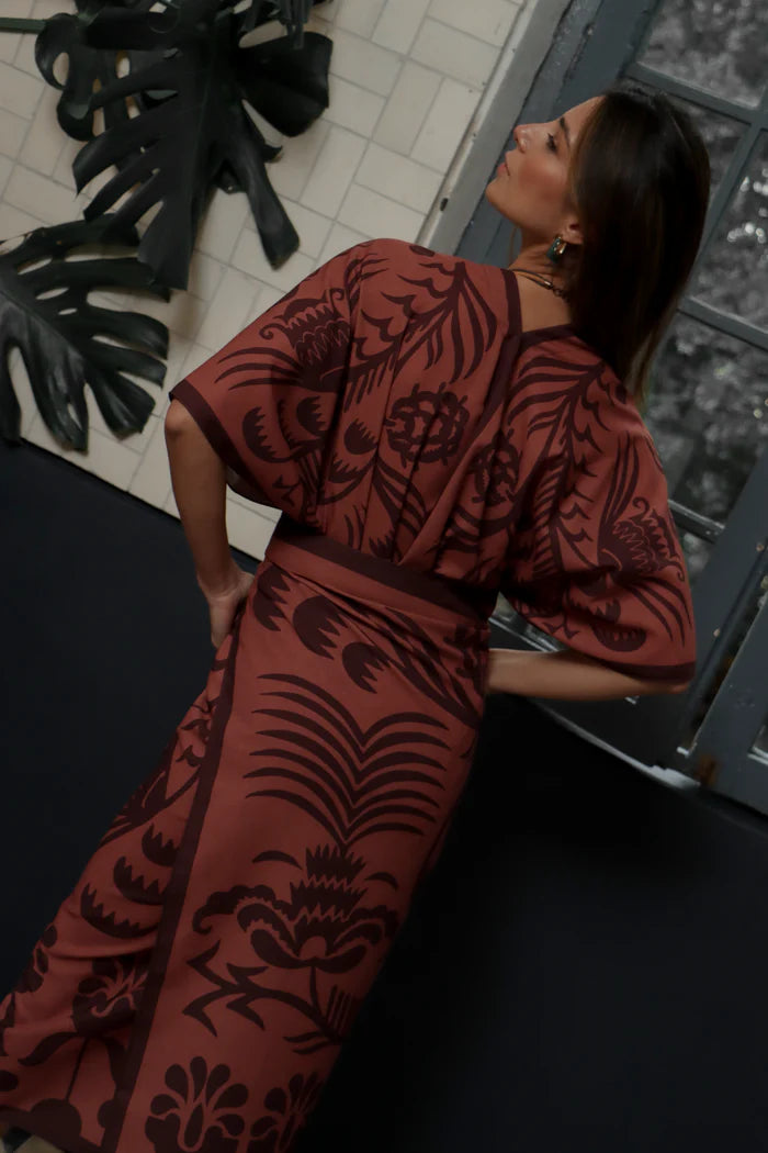 Short Kimono Agave Linen Terracota