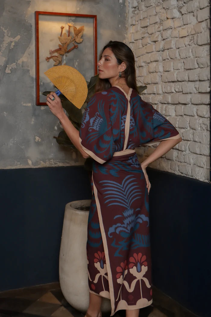 Short Kimono Agave Linen Vino