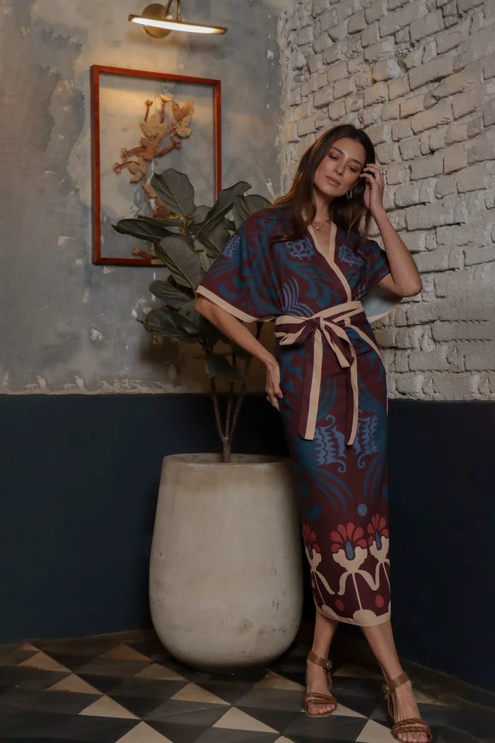 Short Kimono Agave Linen Vino