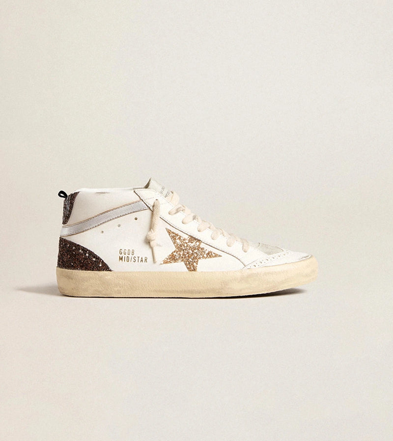 Tenis Golden Goose Mujer Mid Star Leather Upper And Toe Glitter Star