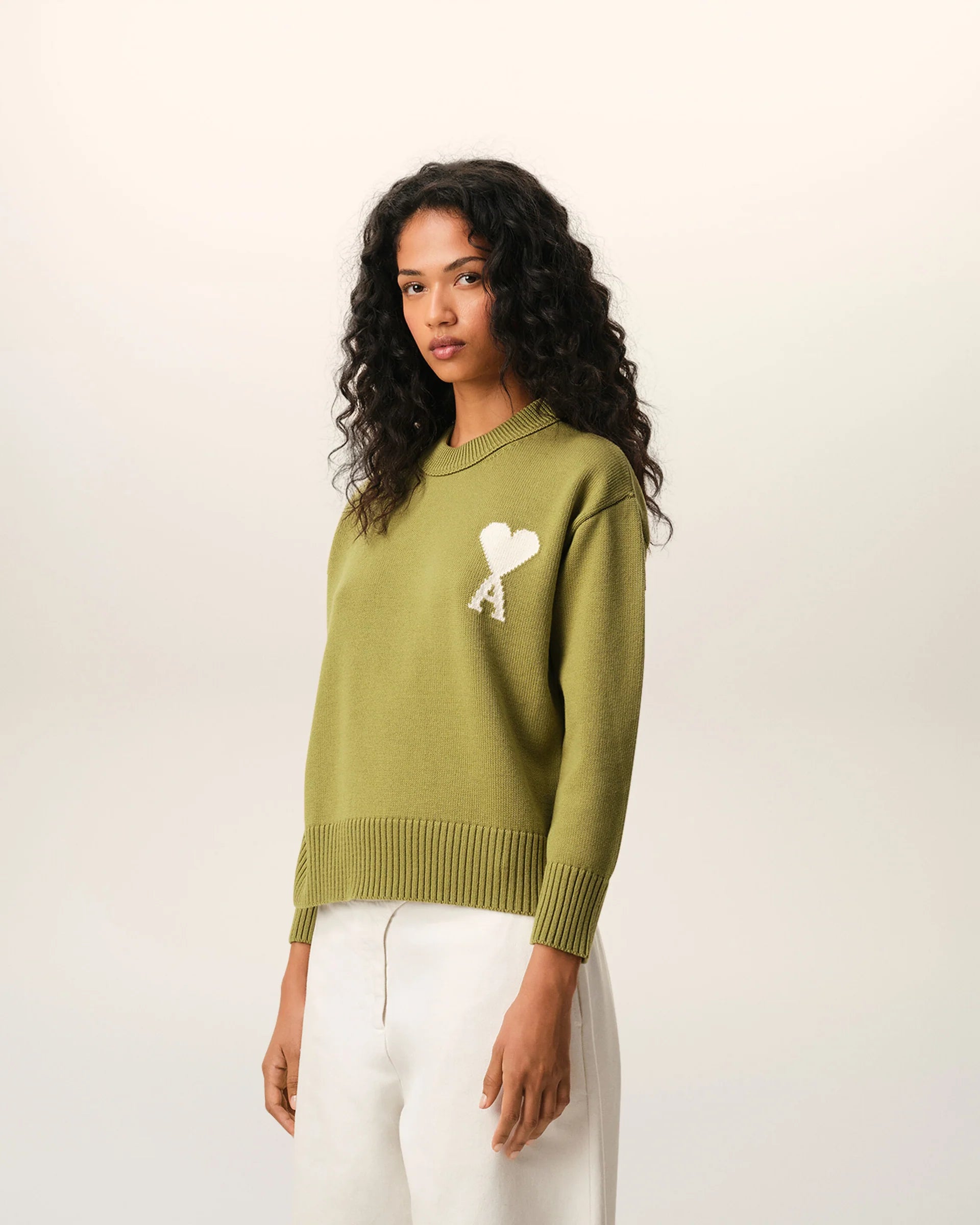 Jersey De Cuello Redondo De Lana Y Algodón Verde Ami De Coeur