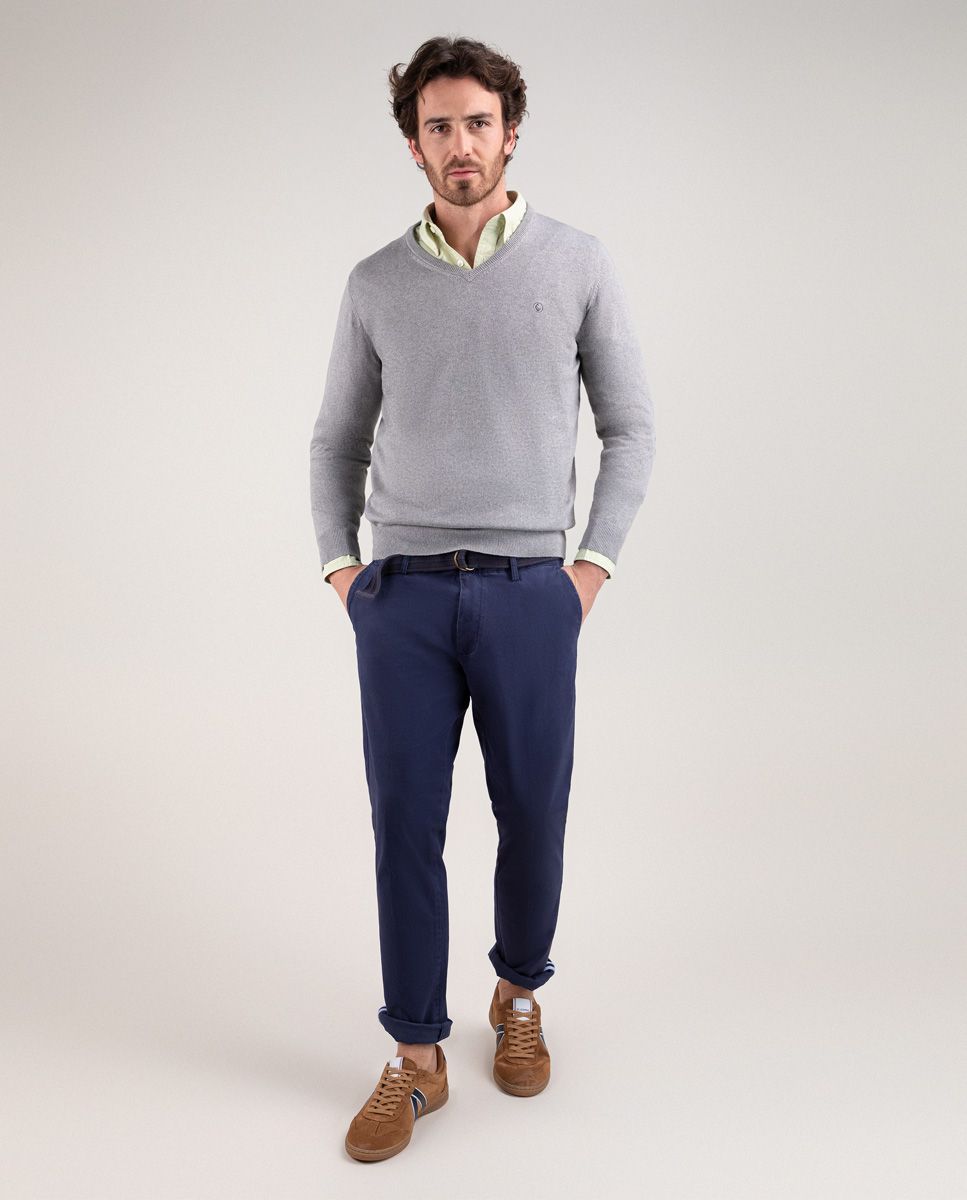 Jersey Cuello Pico Coderas Gris