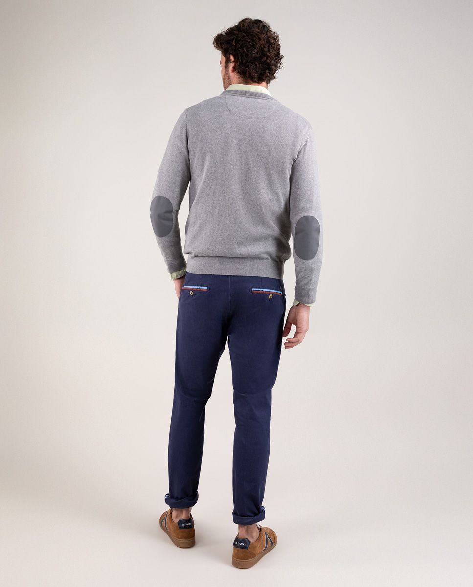 Jersey Cuello Pico Coderas Gris