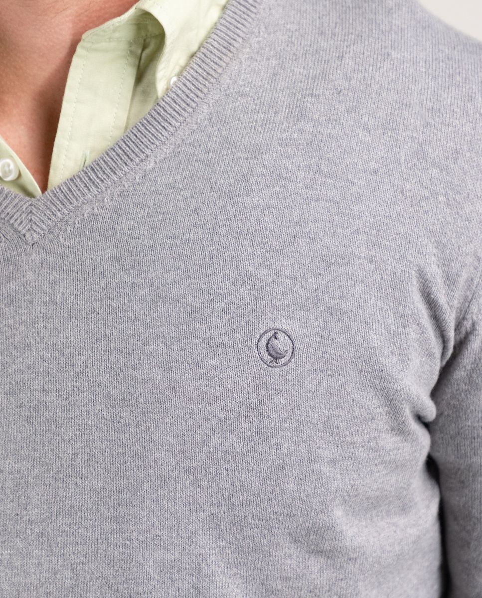 Jersey Cuello Pico Coderas Gris