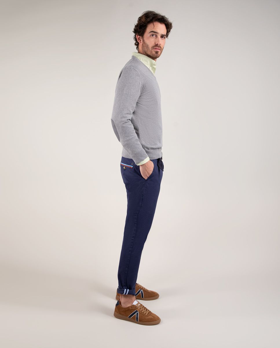 Jersey Cuello Pico Coderas Gris