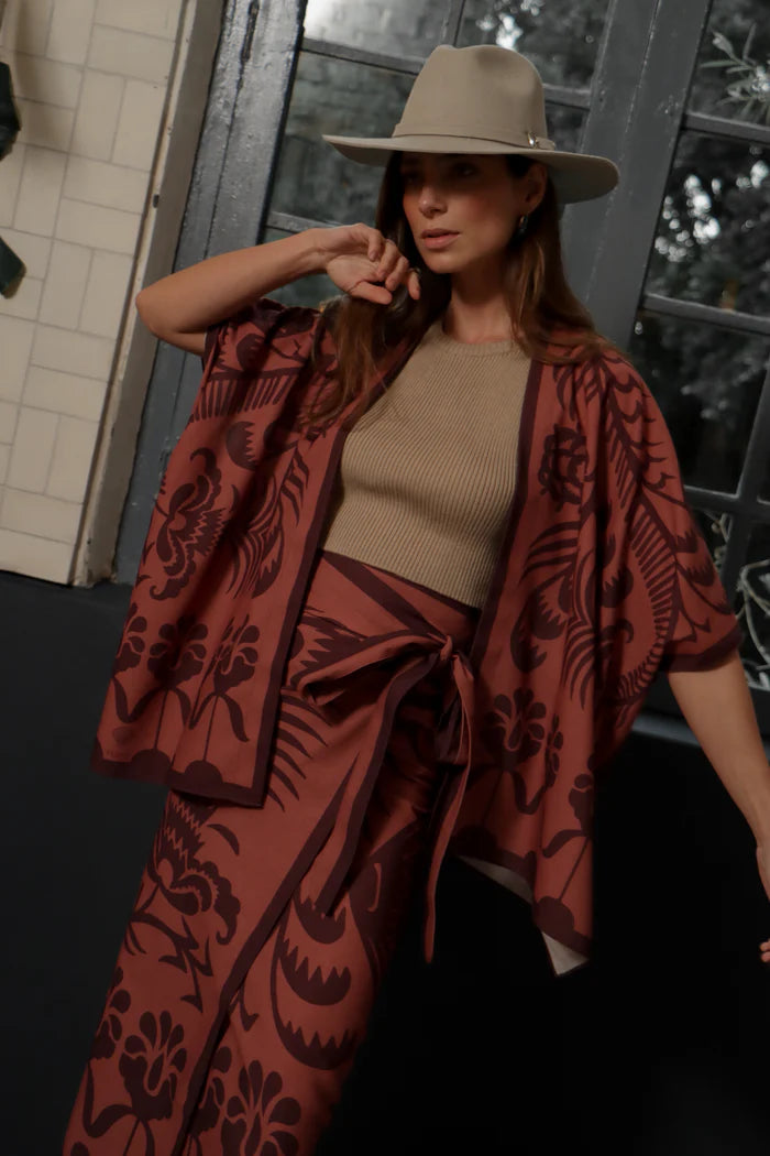 Kimono Corto Agave, Lino Terracota