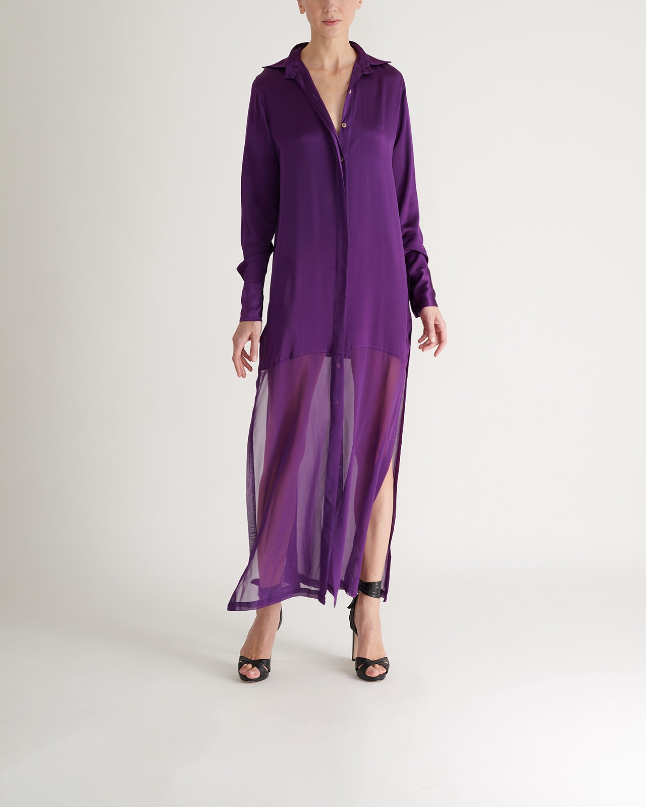 Maxi Vestido Camisero Seda Chiffon