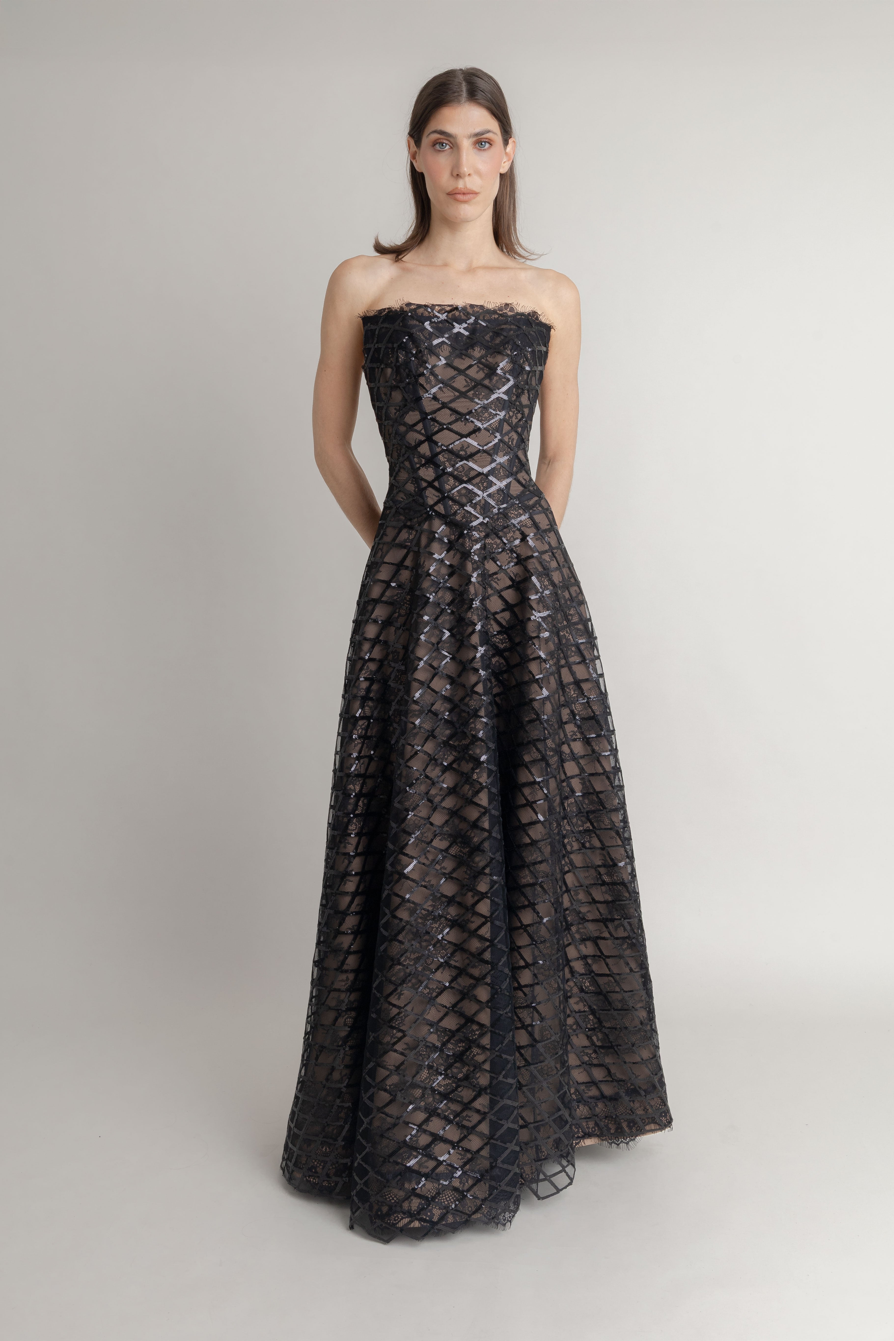 Maxi Vestido Paillete Rombos JORGE DUQUE MAXI VESTIDOS Malva CO