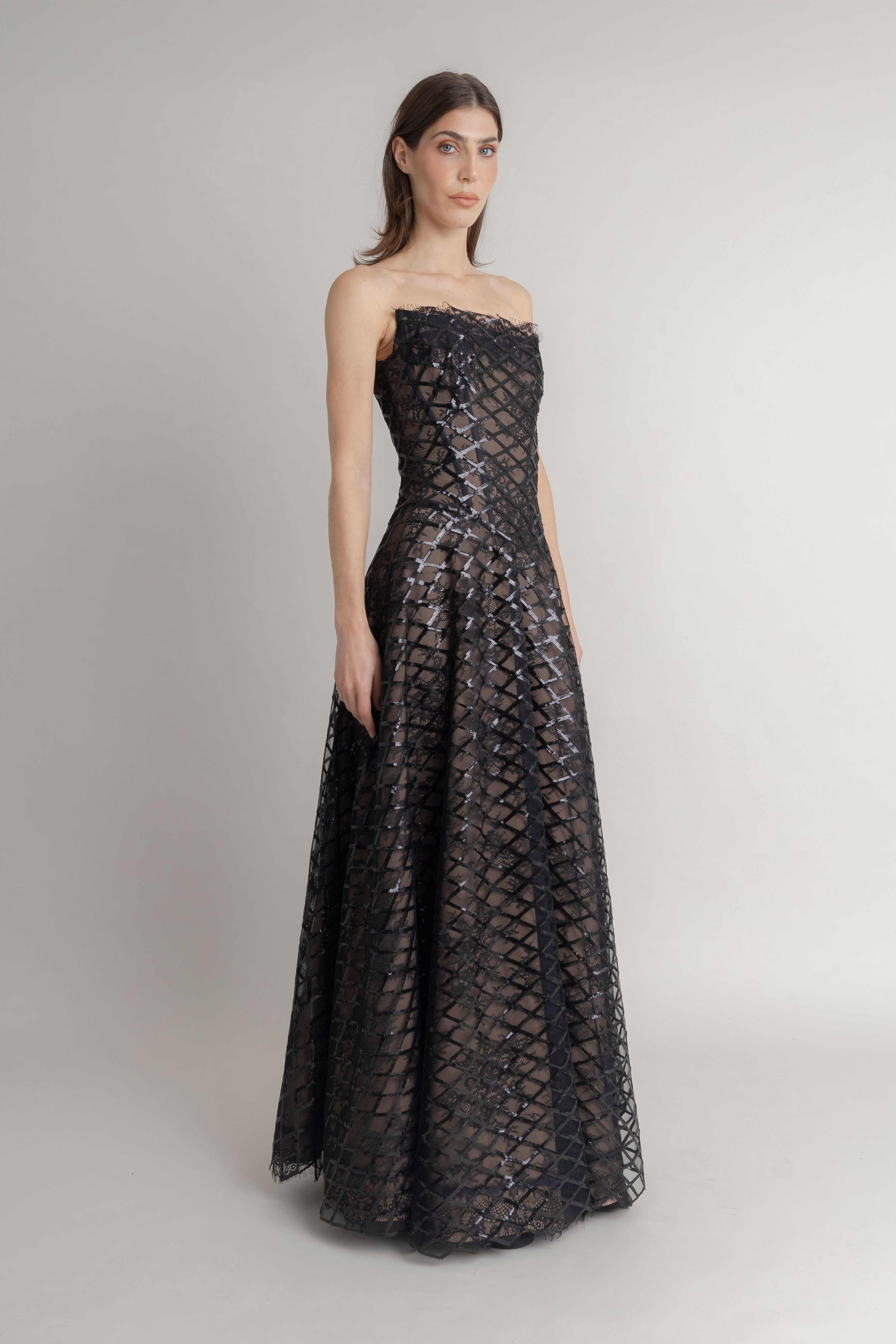 Maxi Vestido Paillete Rombos JORGE DUQUE MAXI VESTIDOS Malva CO