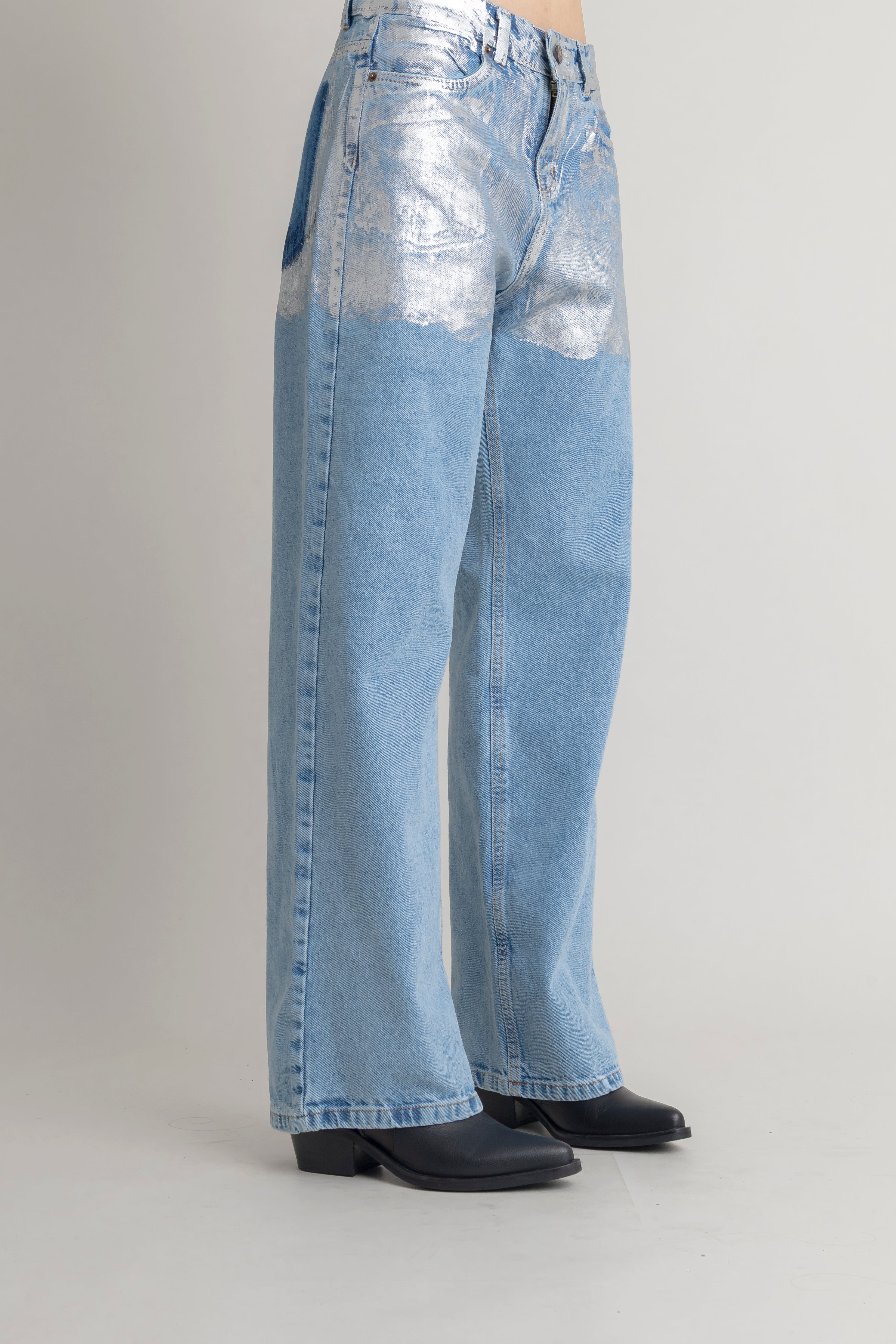 Jean Con Foil Plateado